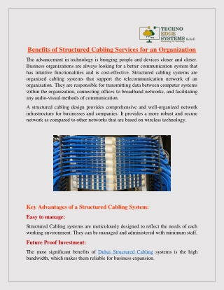 What are the Benefits of Structured Cabling Services for an Organization?