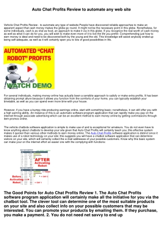 Auto Chat Profits Review to automate any internet site
