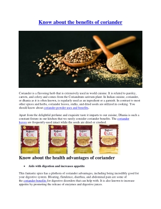 Know about the benefits of coriander | Shalimar
