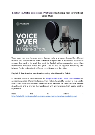 English to Arabic Voice over- Profitable Marketing Tool to find best Voice Over