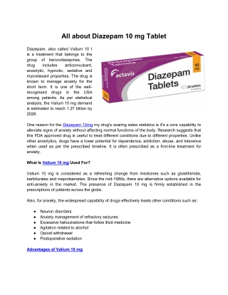 All about Diazepam 10 mg Tablet