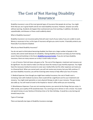 The Cost of Not Having Disability Insurance