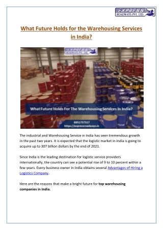 What The Future Holds For The Warehousing Services In India