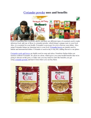 Coriander powder uses and benefits | Shalimar