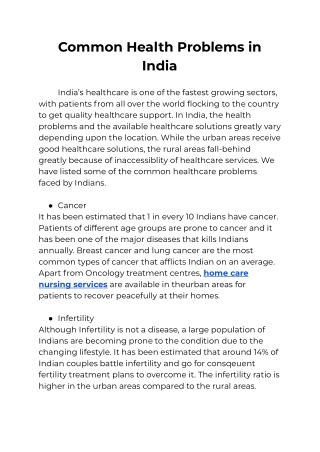 Common Health Problems in India