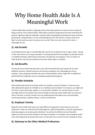 Why Home Health Aide Is A Meaningful Work