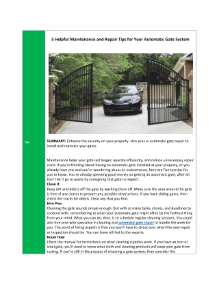 5 Helpful Maintenance and Repair Tips for Your Automatic Gate System