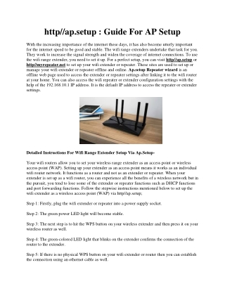 http//ap.setup : Guide For AP Setup