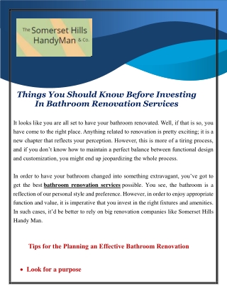 Find bathroom tile installation services with The Somerset Hills HandyMan & Co.