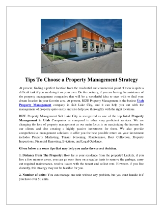 Tips To Choose a Property Management Strategy