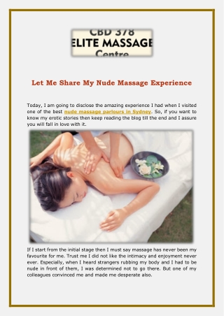 Let Me Share My Nude Massage Experience