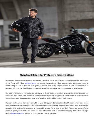 Shop Skull Riderz for Protective Riding Clothing