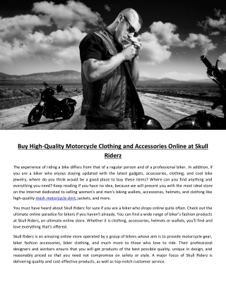 Buy High-Quality Motorcycle Clothing and Accessories Online at Skull Riderz