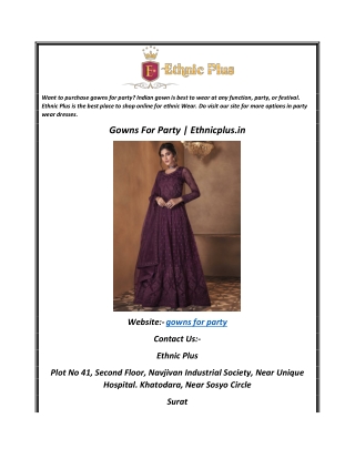 Gowns For Party  Ethnicplus.in