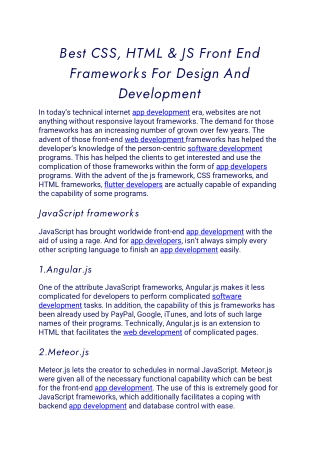 Best CSS, HTML & JS Front End Frameworks For Design And Development
