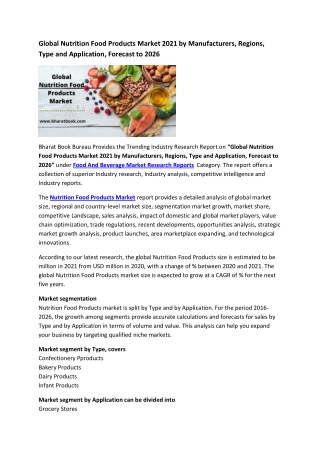 Global Nutrition Food Products Market Research Report 2021-2026