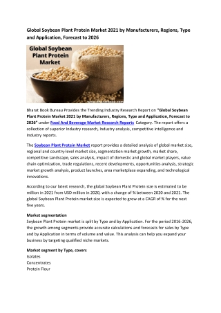 Global Soybean Plant Protein Market Research Report 2021-2026