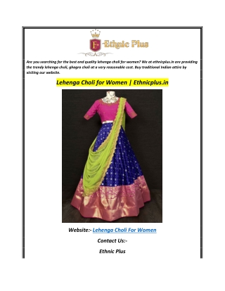 Lehenga Choli for Women  Ethnicplus.in