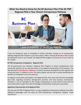 What You Need to Know for the BC Business Plan if the BC PNP Regional Pilot is Your Chosen Entrepreneur Pathway