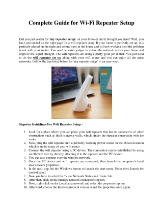 Complete Guide For Wifi Repeater Setup
