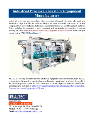 Industrial Process Laboratory Equipment Manufacturers