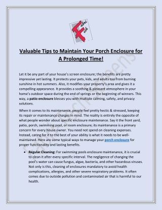 Valuable Tips to Maintain Your Porch Enclosure for A Prolonged Time!