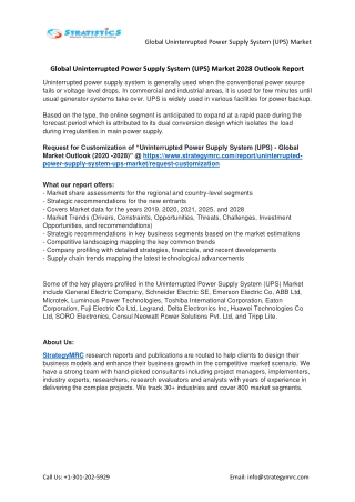 Uninterrupted Power Supply System (UPS) Market Forecasts to 2028