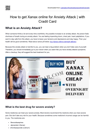 How to get Xanax online for Anxiety Attack  with Cradit Card