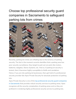 Choose top professional security guard companies in Sacramento to safeguard parking lots from crimes