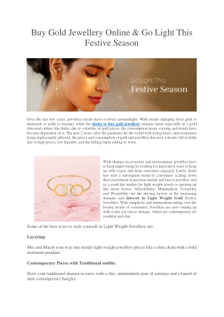 Buy Gold Jewellery Online & Go Light This Festive Season