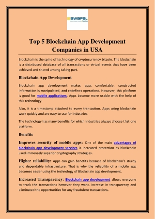 Top 5 Blockchain App Development Companies in USA