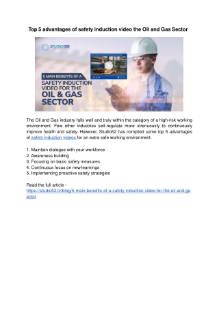 Top 5 advantages of safety induction video the Oil and Gas Sector-converted