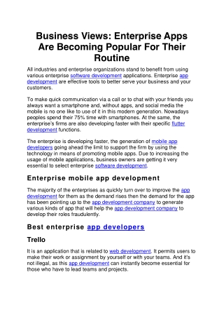 Business Views Enterprise Apps Are Becoming Popular For Their Routine