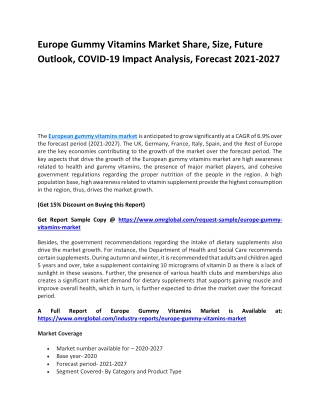 Europe Gummy Vitamins Market Share, Size, Future Outlook, COVID-19 Impact Analys