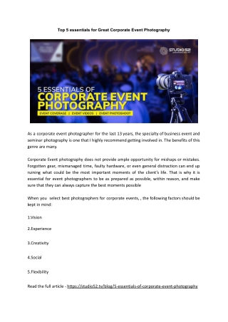 Top 5 essentials for Great Corporate Event Photography