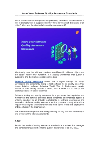 Know Your Software Quality Assurance Standards
