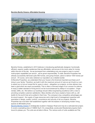 Bavisha Bently Greens- Affordable Housing