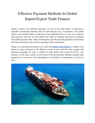 Effective Payment Methods In Global Import/Export Trade Finance