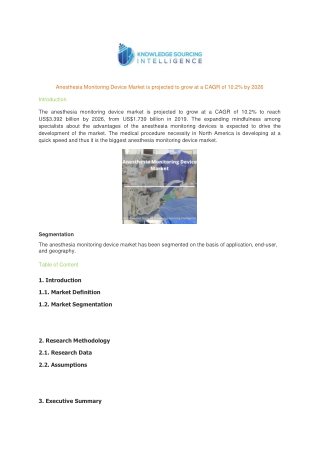 Anesthesia Monitoring Device Market is projected to grow at a CAGR of 10.2% by 2026