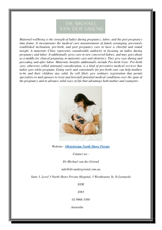 Obstetrician North Shore Private | drvandergriend.com.au