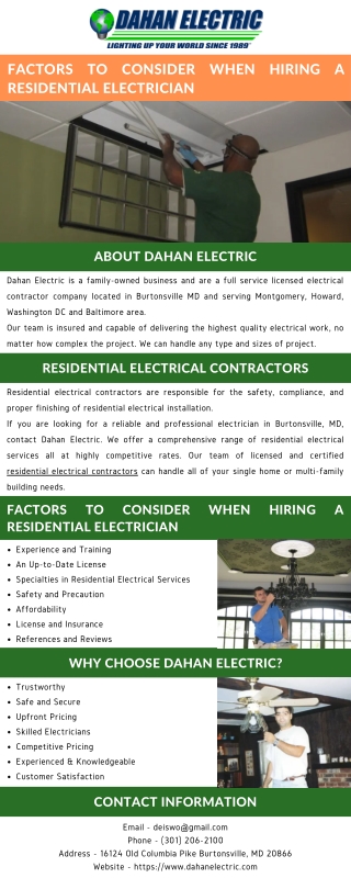 Factors to Consider When Hiring a Residential Electrician