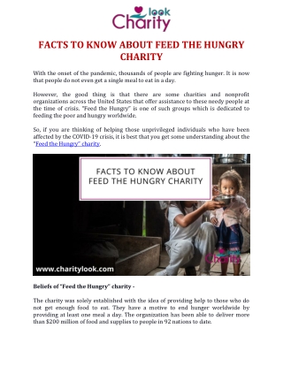 Facts to Know About Feed the Hungry Charity