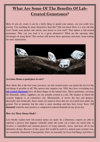What Are Some Of The Benefits Of Lab-Created Gemstones