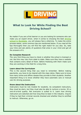 What to Look for While Finding the Best Driving School