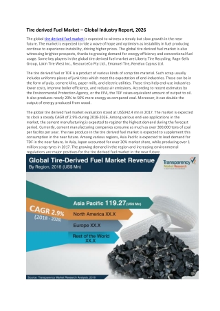 Tire derived Fuel Market – Global Industry Report, 2026