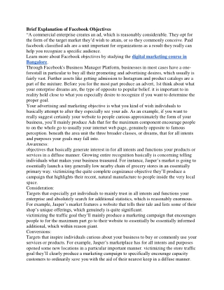 Brief Explanation of Facebook Objectives