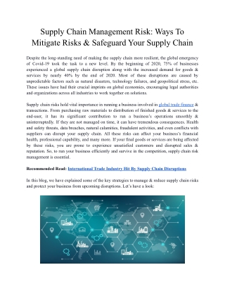 Supply Chain Management Risk Ways To Mitigate Risks & Safeguard Your Supply Chain