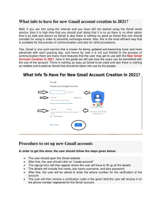 What info to have for new Gmail account creation in 2021?