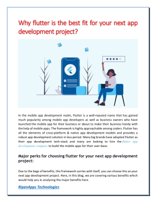 Why flutter is the best fit for your next app development project