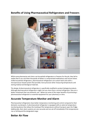 Benefits of Using Pharmaceutical Refrigerators and Freezers